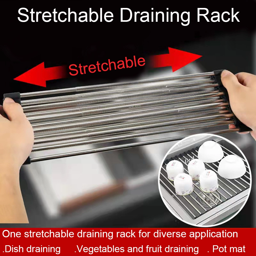 Hot Folding Dish Drying Rack Silicone & Stainless Steel Roll up Kitchen Gadget Tool Supply Rust-Free Dish Drying Rack